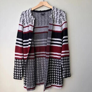 New Directions Petite Womens Striped & Houndstooth Cardigan Sweater‎